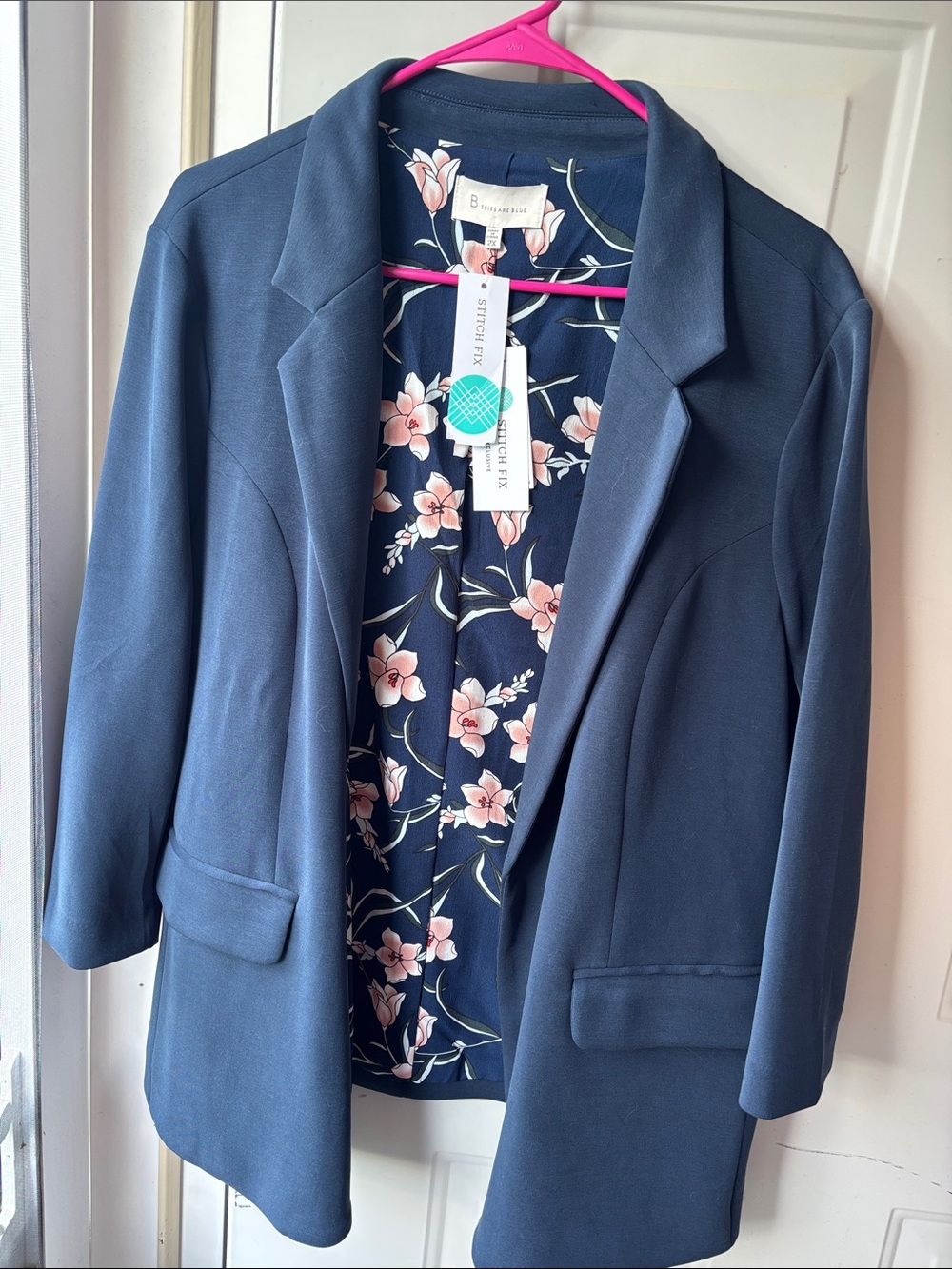 Skies Are Blue Navy Open-Front Blazer with Floral Lining